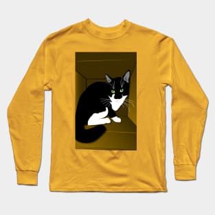 Cute Tuxedo Cat Cat in a box Copyright TeAnne Long Sleeve T-Shirt